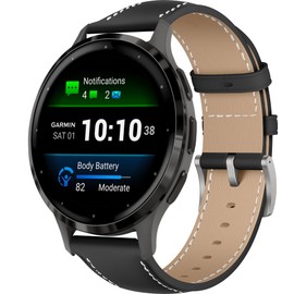 Niboow 18mm Strap for Garmin Venu 3S/Forerunner 265S/255S/Forerunner 255S Music, Vintage Leather Watch Bands for Garmin Vivoactive 4S (40 mm)/Vivomove 3S (39 mm)/Active S/Venu 2S/Move 3S - Black