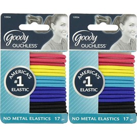 Goody 15934 Women's Ouchless Elastics (Pack of 2), Carnival of Colors; Each Pack Includes 17 Piece Count; For all Hair Types; Holds Your Hair Securely in Place; 4mm No-metal Bright Colored Elastics