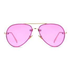 Freckles Mark Oversized Aviator Sunglasses Vintage Retro Gold Metal Frame Colorful Lenses 62mm (Purple Tint)