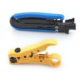 ZONADA F-Connector Crimper Stripper Cutter Set for Coax Coaxial Cable RG6 RG59 RG11 Hand Compression Crimping Cutting TV Cable Hand Tool 20x F Compression connectors Included