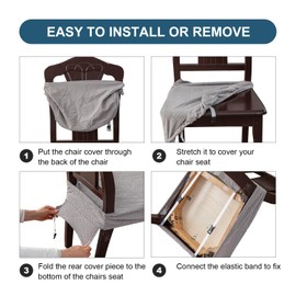 YUEANG Removable Washable Dining Chair Seat Covers Set of 4,Stretch Jacquard Chair Seat Cushion Protector Slipcovers, Rear Covers