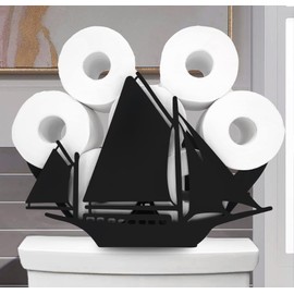 Euiroet Black Sailboat Toilet Tissue Holder - Metal Paper Holder, Funny Toilet Paper Storage for Bathrooms, FreeStanding Organizer Holds Extra 8 Rolls