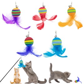PET SHOW 5 Pack 1.4" Cat Feather Toys Balls with Bell Soft EVA Foam Colorful Rainbow Toy Balls Interactive Kitten Cats Pets Indoor Outdoor Play Activity Chase Training
