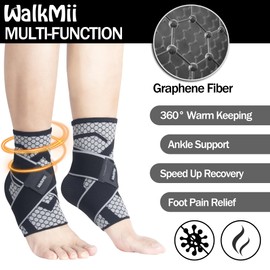 WalkMii Ankle Compression Sleeves (1 Pair)-Ankle Brace to Keep Warm for Achilles Tendonitis, Sprained Ankle, Plantar Fasciitis Ankle Support Socks with Adjustable Strap for Women & Men-XL