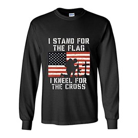 I Stand for The Flag I Kneel for The Cross Long Sleeve Tee Patriot Black Large
