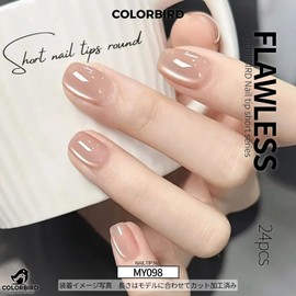 COLORBIRD Short Nail Tips, 24 Pieces, Magnet Nails, Beige, Nail, Press-On Nails, Tips, Short, Cute, Square Off, Round (MY098)