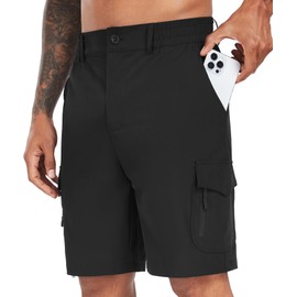 SIHOHAN Men's Summer Hiking Shorts Lightweight Quick-Drying Hiking Shorts Breathable Stretch Cargo Shorts with 7 Pockets for Trekking Outdoor, black