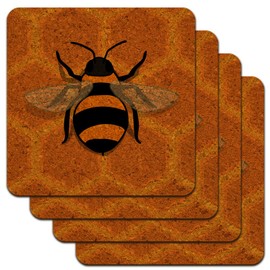 Bee on Honeycomb Low Profile Novelty Cork Coaster Set