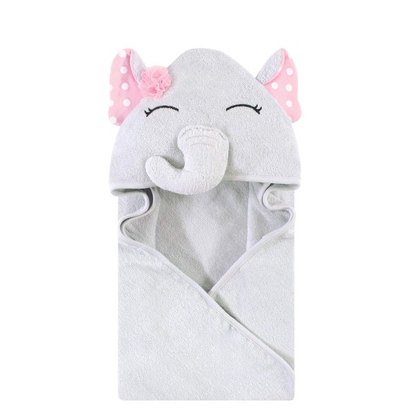 Hudson Baby Unisex Baby Cotton Animal Face Hooded Towel, White Dots Pretty Elephant, One Size