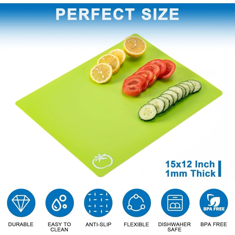 CADONO 5 Pieces Flexible Plastic Cutting Board Mats with Food