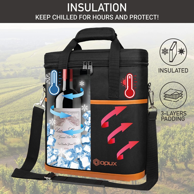 opux 3 Bottle Wine Carrier Tote, Insulated Leakproof Wine Cooler