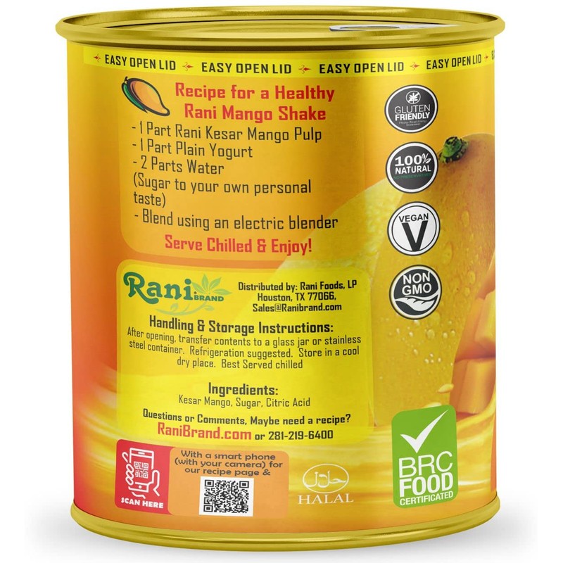 Rani Mango Pulp Puree (Makes Mango Lassi Shakes) Kesar Sweetened