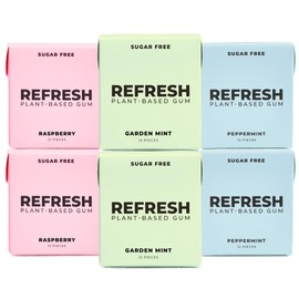 Refresh Gum, Xylitol, Natural, Sugar Free, Long Lasting, Plastic Free, Natural Flavors & Organic Ingredients, Plant-Based, Non GMO, Peppermint, Best Sellers Variety Pack, 12 Pcs, 6 Pack
