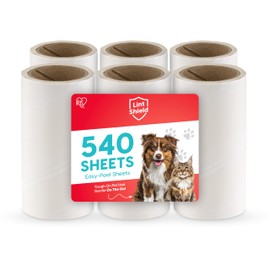 IRIS USA Extra Sticky Lint Rollers, 6 Pack of Standard Refills Only - No Handle/Cover Included - 90 Sheets/Roll, 540 Sheets Total, for Dog Cat Pet Hair On Clothes, Couch, Bed, Floor, Car, Stairs