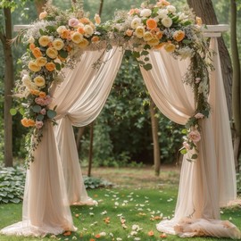 Wedding Arch Draping Fabric, 2 Panels 28" x 19Ft Deep Champagne Wedding Arch Drapes Sheer Backdrop Curtain for Wedding Ceremony Party Ceiling Decor