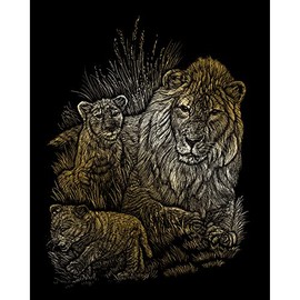 Pracht Creatives Hobby Royal & Langnickel Lion with Boy Gold Scratch Pictures for Children and Adults with Scratch Pen and Template