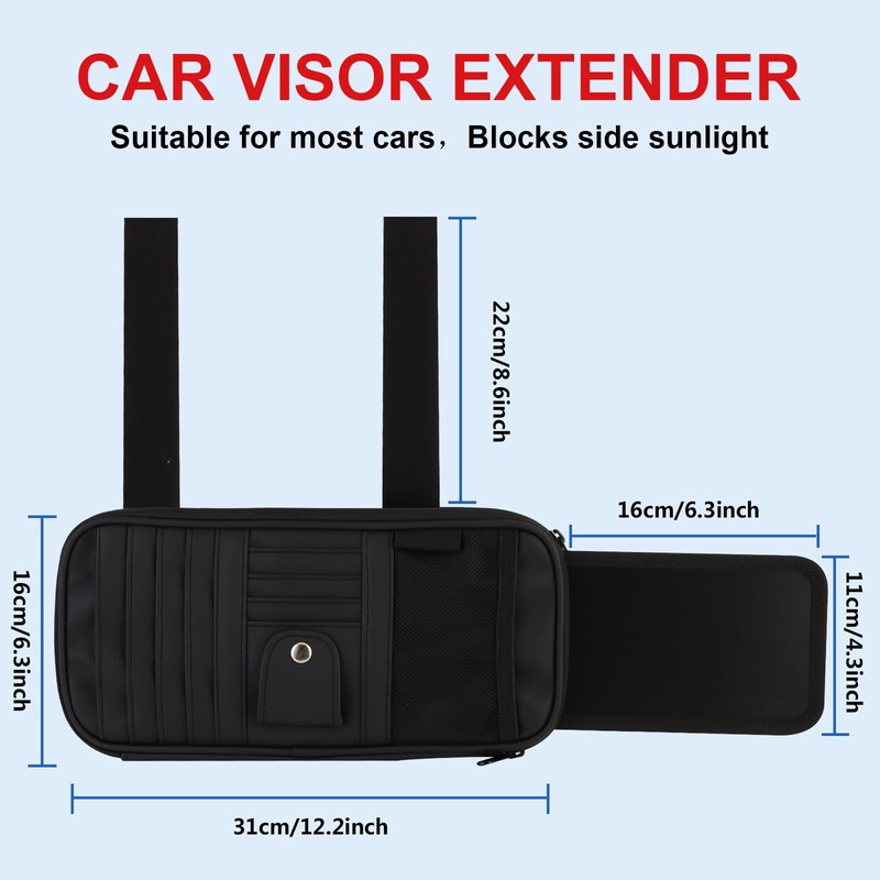 BGMTIMAI Car Sun Visor Organizer with Extendable Sunshade,Upgraded Version Multi-Pocket