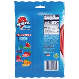 Airheads Filled Ropes, Original Fruit Candy, Assorted Fruit Flavors include Blue Raspberry, Cherry, Orange, Strawberry and Watermelon, 5 ounce Peg Bag (Bulk box of 12)