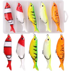 Soft Fishing Lures Kit for Pike Trout, Plastic Fish Bait Kit Swimbaits with Ultra-Sharp Double Hook Fishing Tackle Box for Walleye Perch Bass Fishing