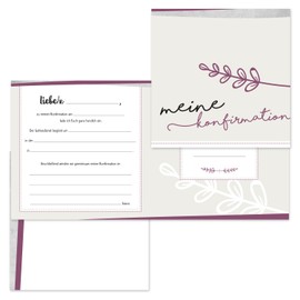 younikat dv128 Confirmation Invitation Cards I 20 Cards with Envelopes I Confirmation Invitations to Fill In I Red Pink Girls I
