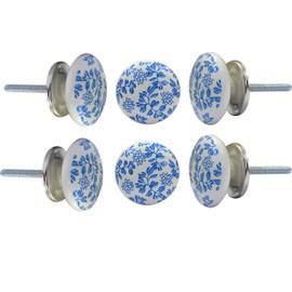 Set of 6 Ceramic Knobs Printed Decorative Knobs for Home Kitchen Cabinet Cupboard Glass Door Dresser Wardrobe Drawer Pulls by Perilla Home
