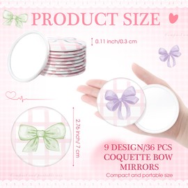 Cinnvoice 36 Pcs Coquette Aesthetic Compact Mirror Bulk Pink Bow Portable Travel Makeup Pocket Purse Mirror for Women Girl Coquette Birthday Gift Wedding Bridal Shower Grad Party Favor (Cute Style)