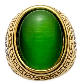 JWM Men's Stainless Steel Rings Inlaid with Natural Green Cats Eye Stone Rings for Men, Cocktail Party Biker Rings, Delicate Packaging (13)