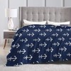 Navy Blue Nautical Anchor Pattern Flannel Fleece Throw Blankets for