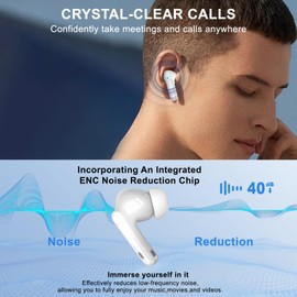 Wireless Earbuds, Bluetooth 5.4 Headphones in Ear with 4 ENC Noise Cancelling Mic,Wireless Earphones HiFi Stereo Deep Bass,Bluetooth Earbuds Dual LED Display, 40H Playtime, IP7 Waterproof, USB-C,White