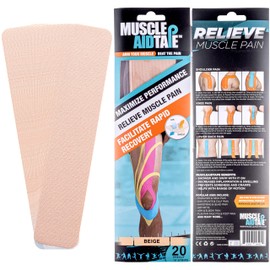 MuscleAid Pre-Cut Kinesiology Tape Strips for Knee, Back, Shoulder, Ankle, Elbow, Face & More, Kinesio Support for Movement, Flexible & Water Resistant, Athletic Use, Easy to Apply, Beige