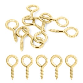 #3 x 7/8" (0.87 Inch) Screw Eyes, Screw in Eye Hooks for Securing Cables Wires, Self Tapping Screws Eye Bolts for Indoor & Outdoor Use, Gold, 100 PCS