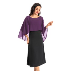 Baoqiya Women's Capelet Shawls and Wraps for Evening Dresses Soft Bridesmaid Shawl Chiffon Cape Wedding Cover Up (Plum Purple)