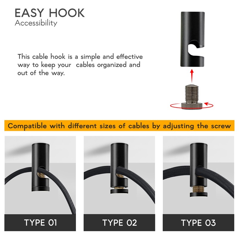 LEDSone Ceiling Cable Mount Hook Pack for Swag Pendant and