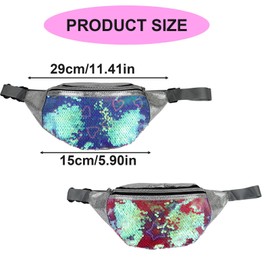 AfitLulu Sequin Fanny Pack with Adjustable Waist Straps, Fashion Waist Packs PU Leather Fanny Packs for Women with Star or Heart Pattern for Travel, Dating, Hiking (Heart, Green)