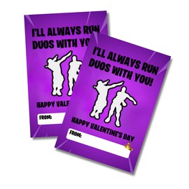 Lashicorn Fort Valentines Class Card Exchange for Boys | 30 Pack 4x6” Emote Duos No Build Gamer Skins Cards Battle Squad Royale Crown Win