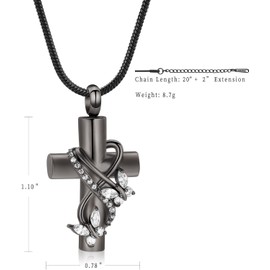 memorial jewelry Cremation Jewelry For Ashes Pendant Necklaces - Butterfly Cross Urn Necklace With Crystal Butterfly Minicremation (Black White)