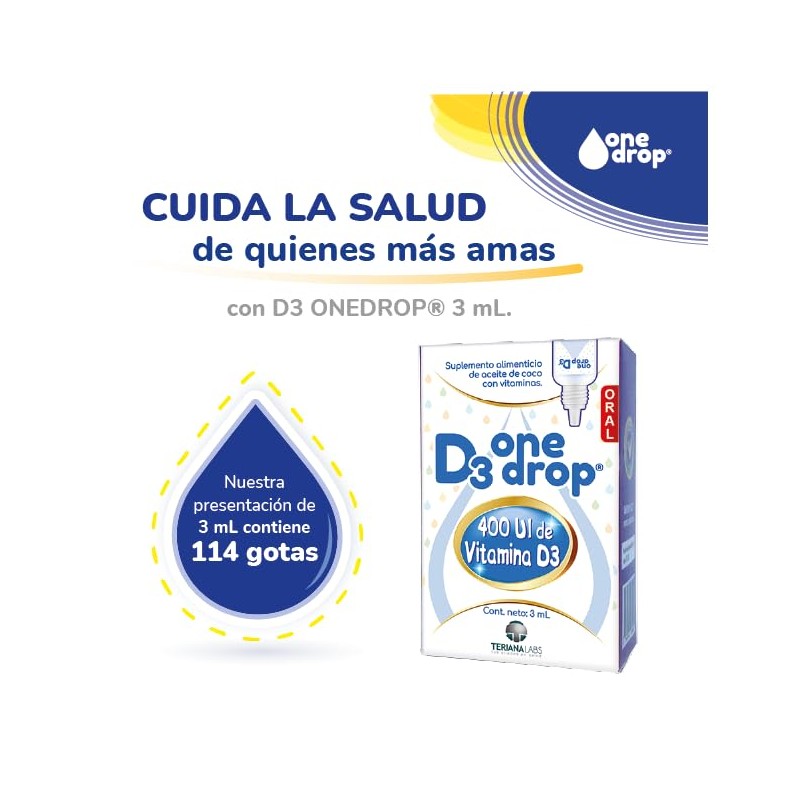 Vitamina D3 ONEDROP frasco con 3 mL, 400 UI