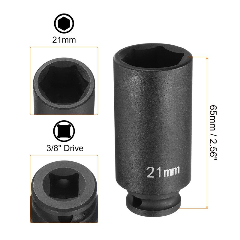 sourcing map Deep Impact Socket 3/8" Square Drive by 21mm