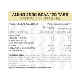 PROWINNER | Amino 2000 BCAA, Suplemento Alimenticio, con Aminoácidos, Creatina y L-Glutamina, Antes y Después del Entrenamiento, 120 Tabletas de 1350m