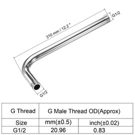 PATIKIL G1/2 Male Thread Shower Arm, 1 Pack 12.2" Length Stainless Steel Wall-Mounted Extension Pipe Connector for Fixed Shower Head, Silver
