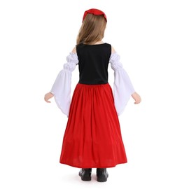 Lito Angels Oktoberfest Bavarian Dirndl Costume German Dress Costume Fancy Dress with Headscarf for Children Girls Size 8-9 Years 134, Red
