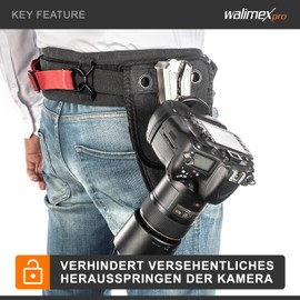 Walimex Pro Camera Clip with V-Dock for Belt and Quick Release Plate I Metal Camera Holster I Arca-Swiss Compatible I V-Clip with Camera Security I Load up to 5 kg I for Belts up to 50 mm Wide