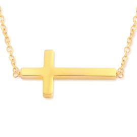 Horizontal Cross Necklace | Cute Tiny Sideways Cross Pendant (Yellow Gold)
