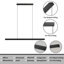 Zihoi Modern Ceiling Pendant Light,47in LED Black Linear Ceiling Chandelier Light Dining Room,Living Room,Warm & Cool, Neutral Light,Aluminum Island Lighting Hanging Pendant Light for Kitchen