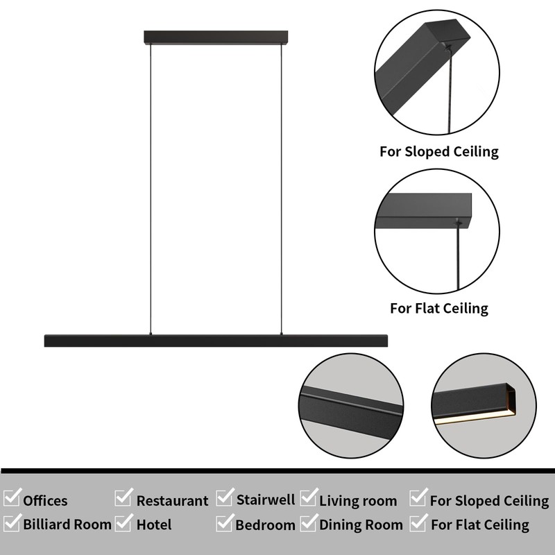 Zihoi Modern Ceiling Pendant Light,47in LED Black Linear Ceiling Chandelier
