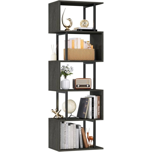 Furologee 6 Tier Bookshelf Tall Geometric Bookcase, 6-Tier, Light Black