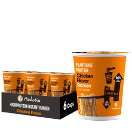 Hethstia Protein Ramen Instant Chicken Soup Cup, Plant-Based High Protein(32g) Ramen Chicken Flavor, 6 Pack, Non-Fried, Low Fat, Vegan, Quick & Healthy Meal, Holiday Gift