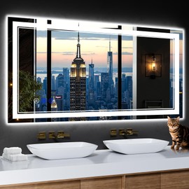 InfiniGlass 48"x24" LED Bathroom Mirror with Anti-Fog, Stepless Dimmable Lights, 3 Color Modes, Shatter-Proof Tempered Glass, Memory Function & Waterproof Design