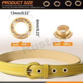 Rustark 100Pcs Gold 1/4 inch Eyelets Grommets Assortment Kit 6mm Eyelets and Grommets Metal Eyelet Kit with Install Tools Boot Eyelet Repair Kit for Clothe Shoe Bag Paper Leather Crafts DIY Projects