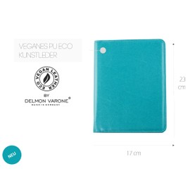DELMON VARONE Tablet Writing Case with Zip Including Notepad DIN A5 50 Sheets Vegan Eco Faux Leather Turquoise - Organiser Conference Folder with Pen Holder & Slip Pocket - Organiser Folder